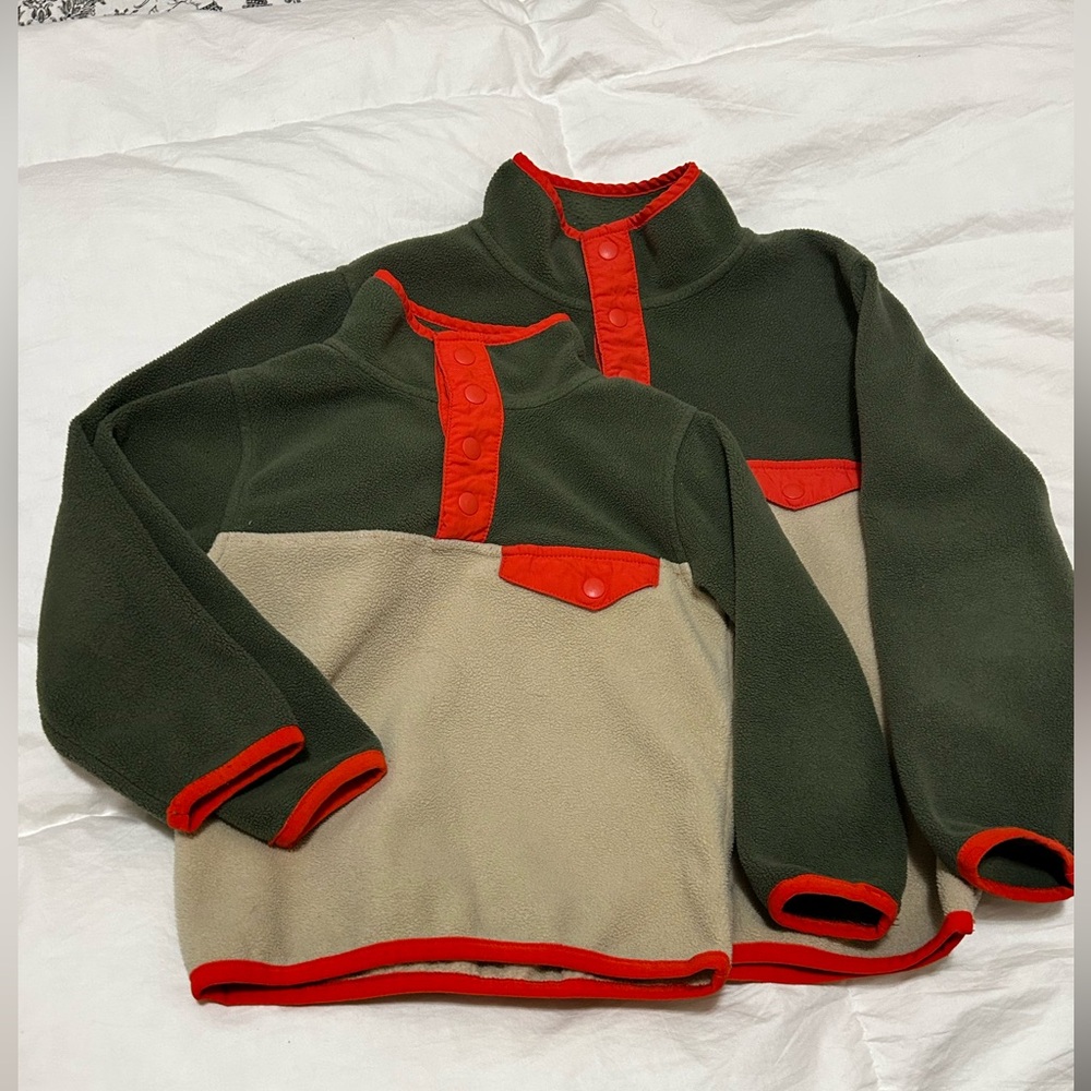 Lily & Dan:  Boys Green and Tan Fleece with Red Accents